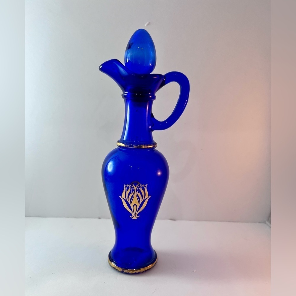Avon Cobalt Blue Decorative Glass Cruet with Gold Accents